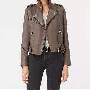 All Saints Atkinson Biker Leather Jacket in Battle Brown